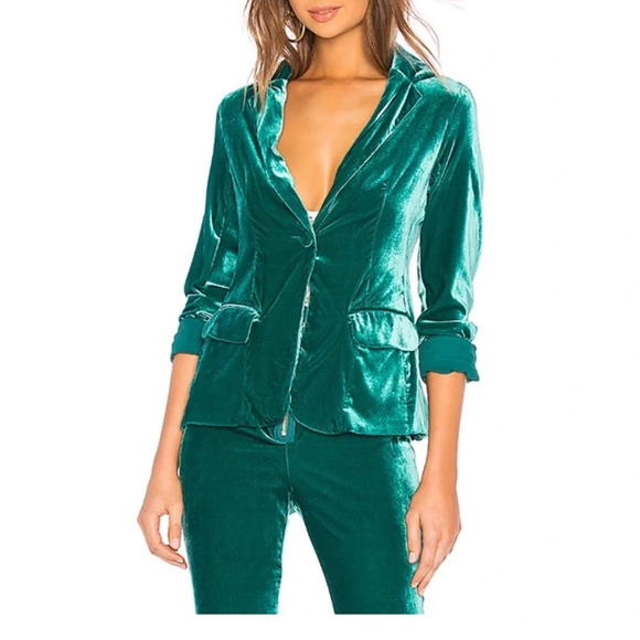 For Love And Lemons Jackets & Blazers - For Love & Lemons Viva Emerald Silk Blend Velvet Blazer Size Small
